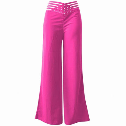 Women's high-waist wide-leg trousers with crossover waistband and pull-on design, in a stylish and comfortable fit.