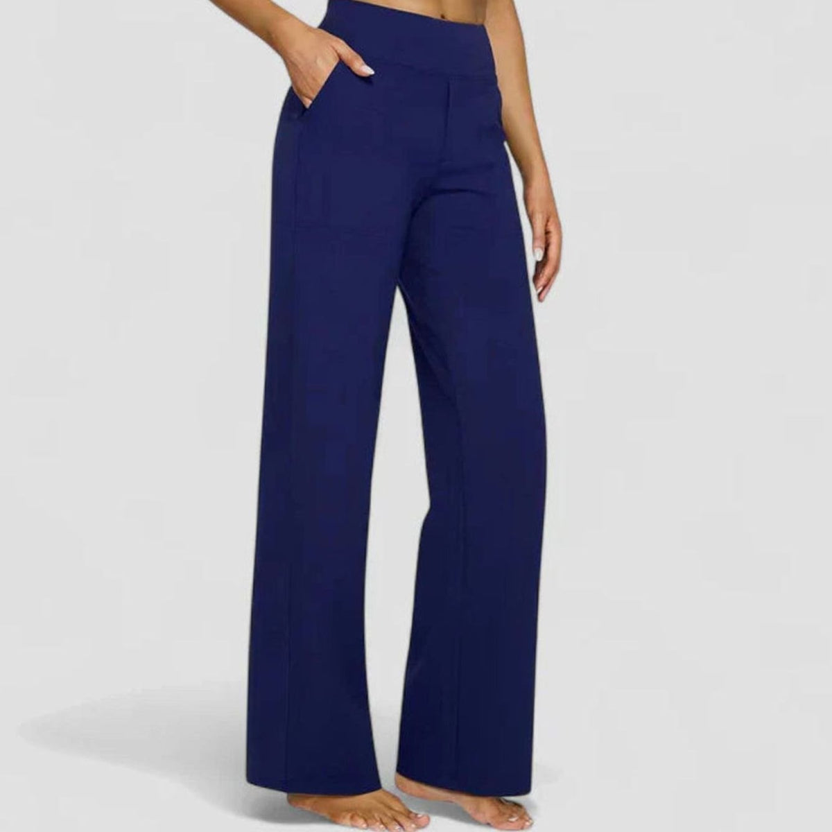 Homixa women's high-waist wide-leg trousers with elastic waistband and deep side pockets, casual and comfortable for everyday wear.