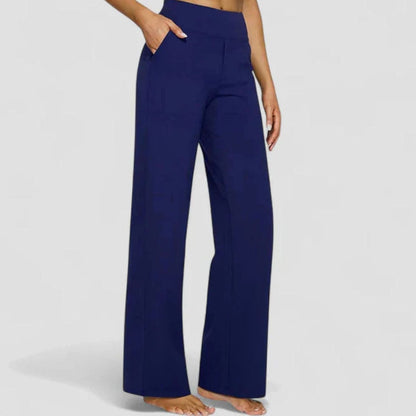 Homixa women's high-waist wide-leg trousers with elastic waistband and deep side pockets, casual and comfortable for everyday wear.