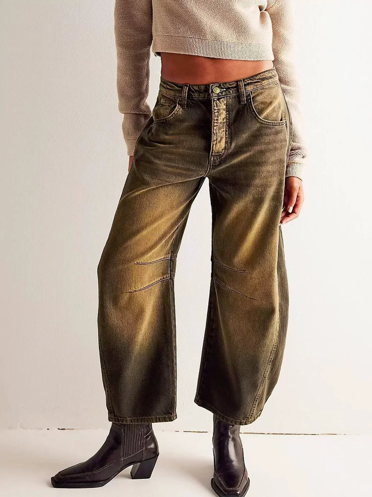 Women’s high-waisted wide-leg jeans by Homixa with belt loops, front pockets, and a relaxed fit.
