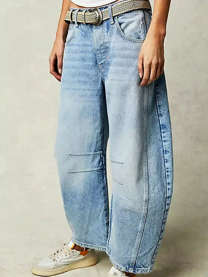 Women's high-waisted wide-leg jeans by Homixa featuring belt loops, front pockets, and a relaxed fit.