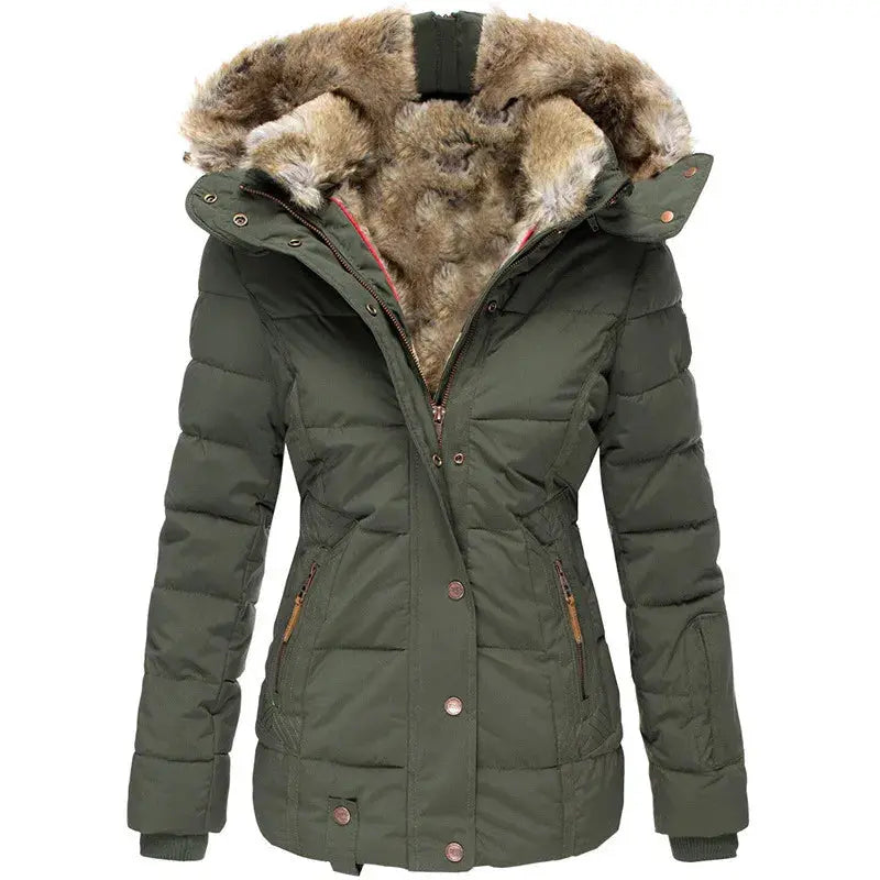 Women's insulated long-sleeve parka by Homixa with tailored fit and space for layering, ideal for cold weather outdoor wear.