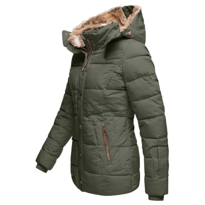 Women's insulated long-sleeve parka by Homixa with tailored fit and space for layers, ideal for cold weather outdoor wear.