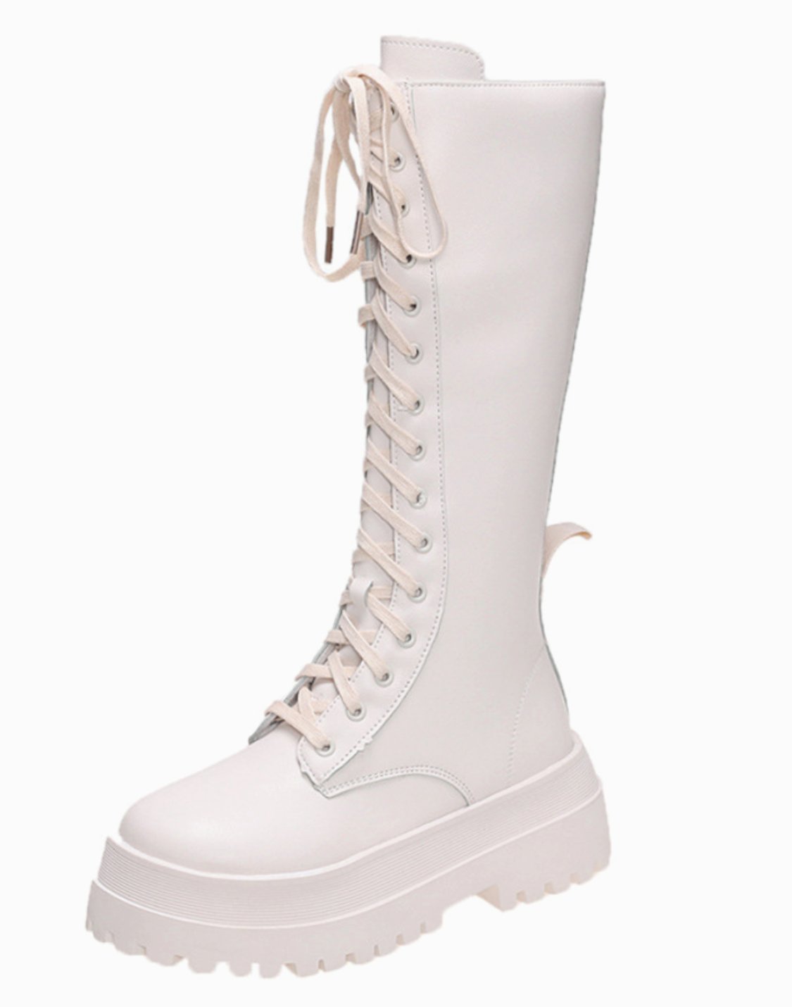 Women's knee-high faux leather boots by Homixa with chunky sole and side zipper, stylish and durable footwear.