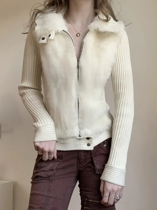 Homixa women's knit cardigan sweater with zip front, ribbed sleeves, and plush collar, cozy and stylish for cold weather.