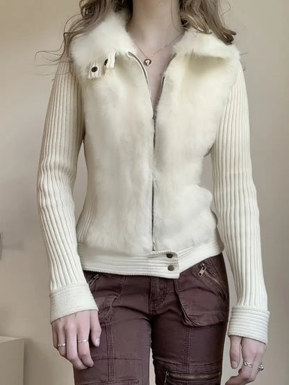 Homixa women's knit cardigan sweater with zip front, ribbed sleeves, and plush collar, cozy and stylish for casual wear.