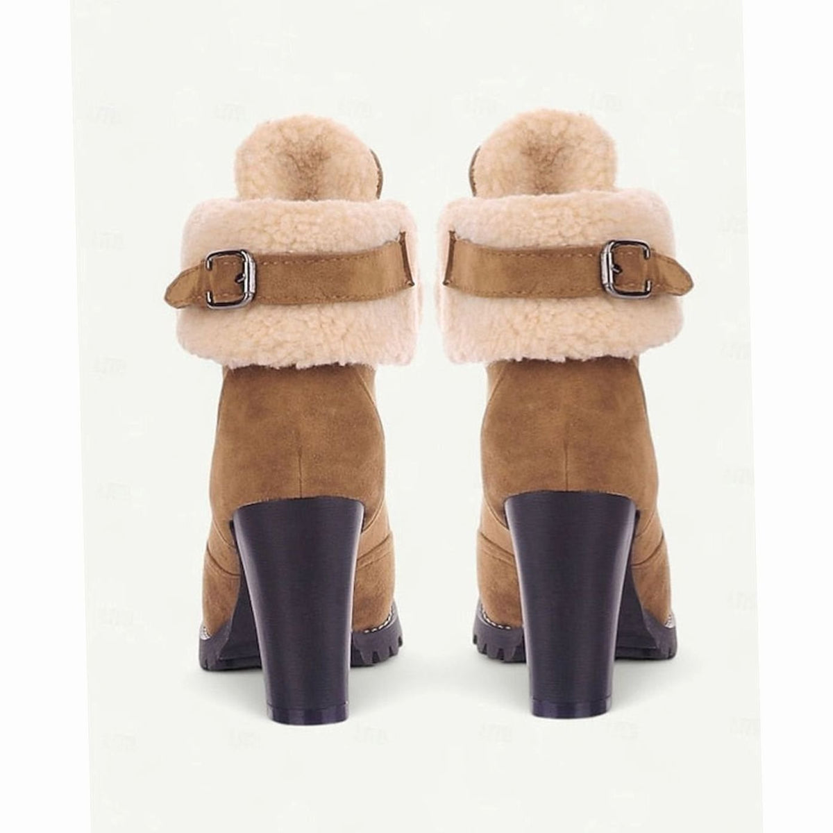 Homixa women's lace-up winter boots with chunky block heel, sherpa-trimmed cuffs, and durable winter-ready design.