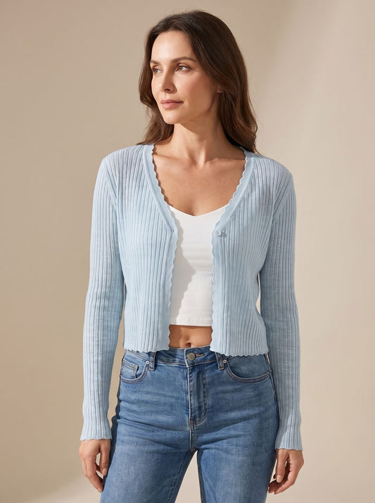 Women's lightweight cardigan by Homixa in breathable knit with V-neck and button front, ideal for layering and casual wear.