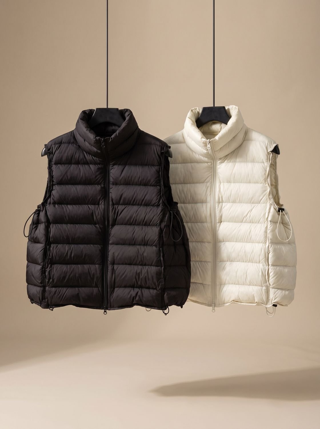 Women's lightweight sleeveless puffer vest by Homixa featuring a stand collar and two-way zipper, shown on a model.