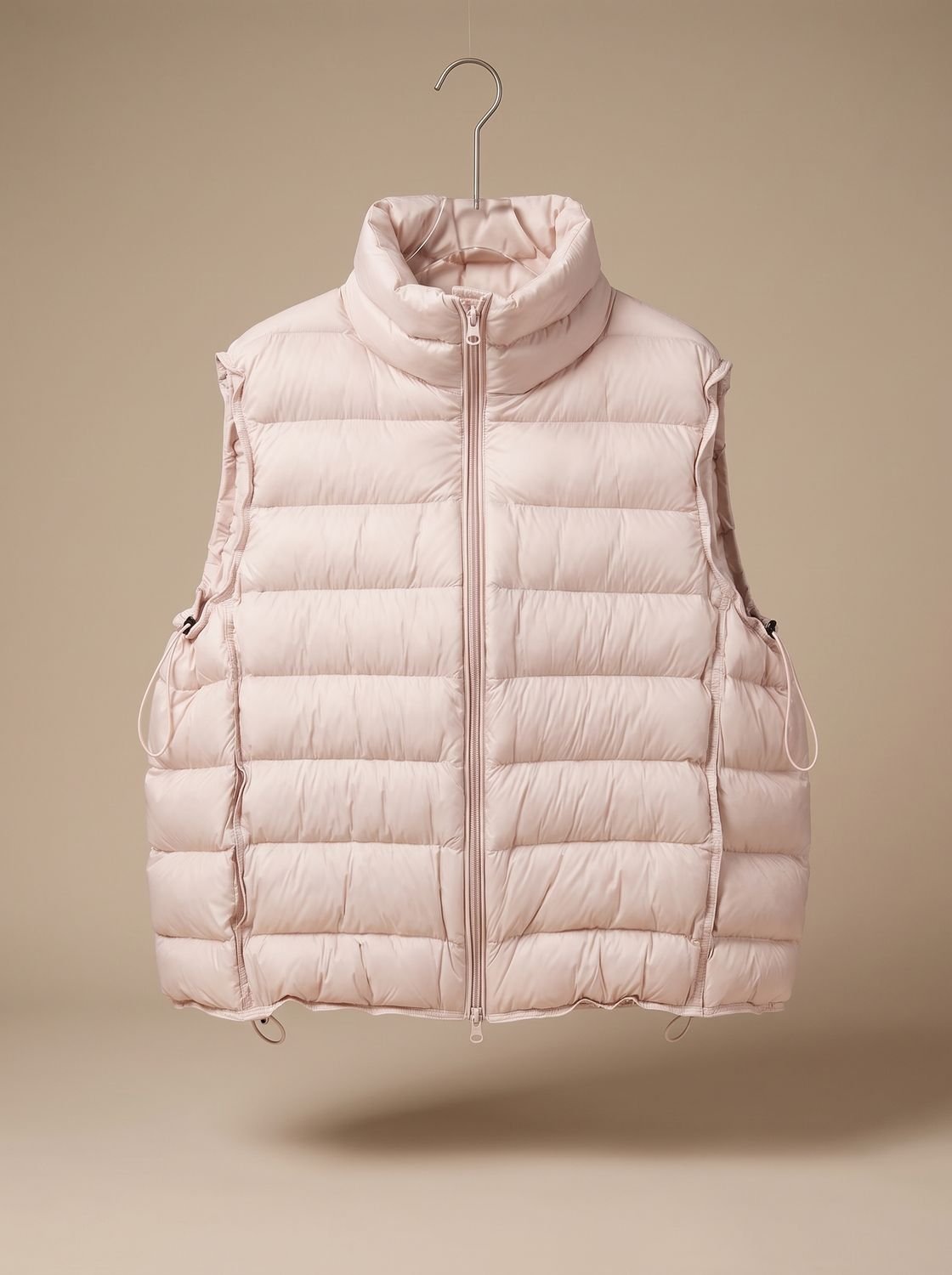 Women's lightweight sleeveless puffer vest by Homixa with stand collar and two-way zipper, shown on a model.
