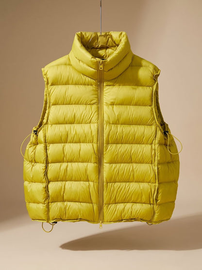 Women's lightweight sleeveless puffer vest by Homixa featuring a stand collar and two-way zipper, suitable for layering and outdoor wear.
