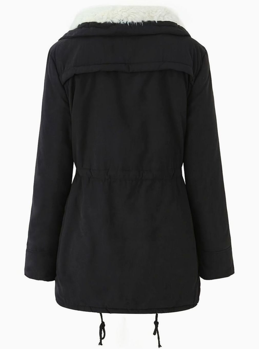 Women's Homixa winter parka with teddy collar and adjustable drawstring waist, lined for warmth and winter insulation.