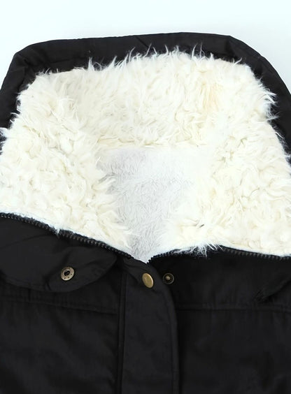 Women's Homixa winter parka with teddy collar, lined interior, and adjustable drawstring waist for warmth and style.