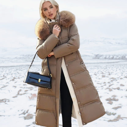 Homixa women's long hooded winter parka with water- and wind-repellent outer shell, showcasing a stylish, insulated winter coat.