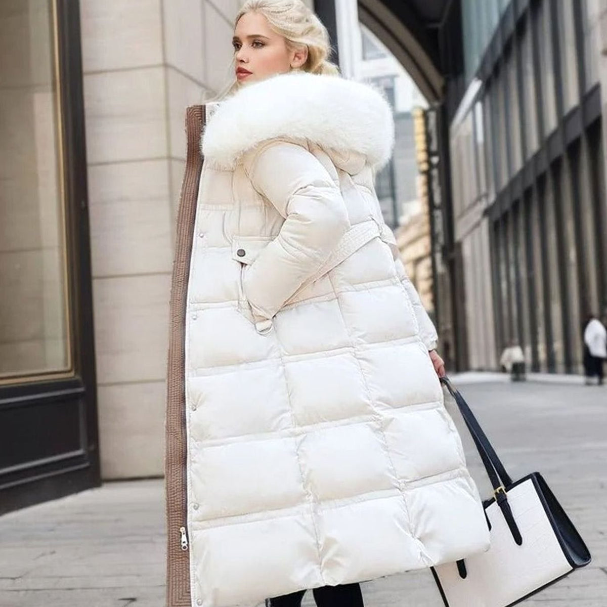 Women's long hooded winter parka by Homixa featuring a water- and wind-repellent outer shell, insulated for cold weather.