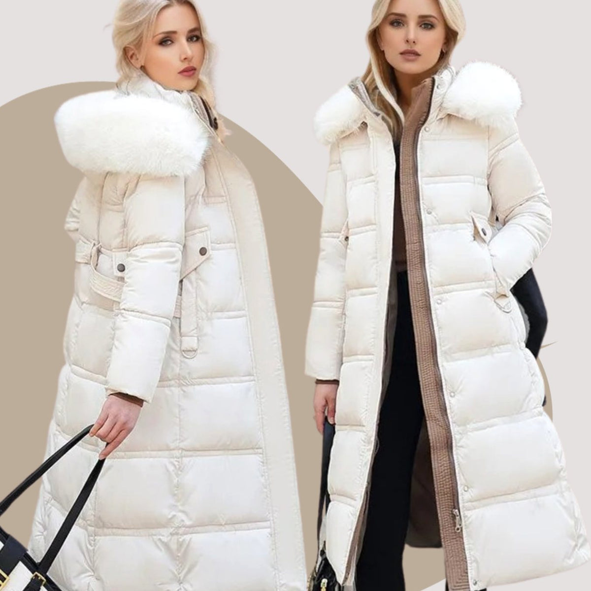 Women’s long hooded winter parka by Homixa with water- and wind-repellent outer shell, featuring a cozy, insulated design.