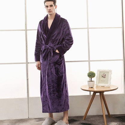 Women's long plush fleece lounge robe by Homixa with adjustable belt and two front pockets, cozy and comfortable for relaxing.