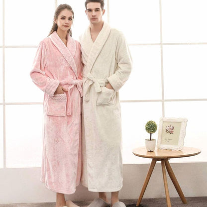 Women's long plush fleece lounge robe by Homixa with adjustable belt and two front pockets, cozy and comfortable for relaxing.
