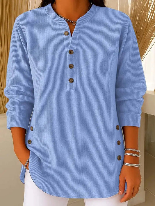 Homixa women's long-sleeve ribbed-knit sweater with decorative front buttons, cozy and stylish for everyday wear.