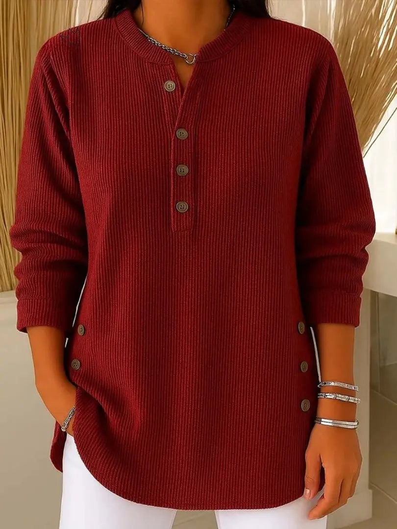 Women's ribbed-knit sweater by Homixa featuring long sleeves and decorative front button detail, casual and stylish for everyday wear.