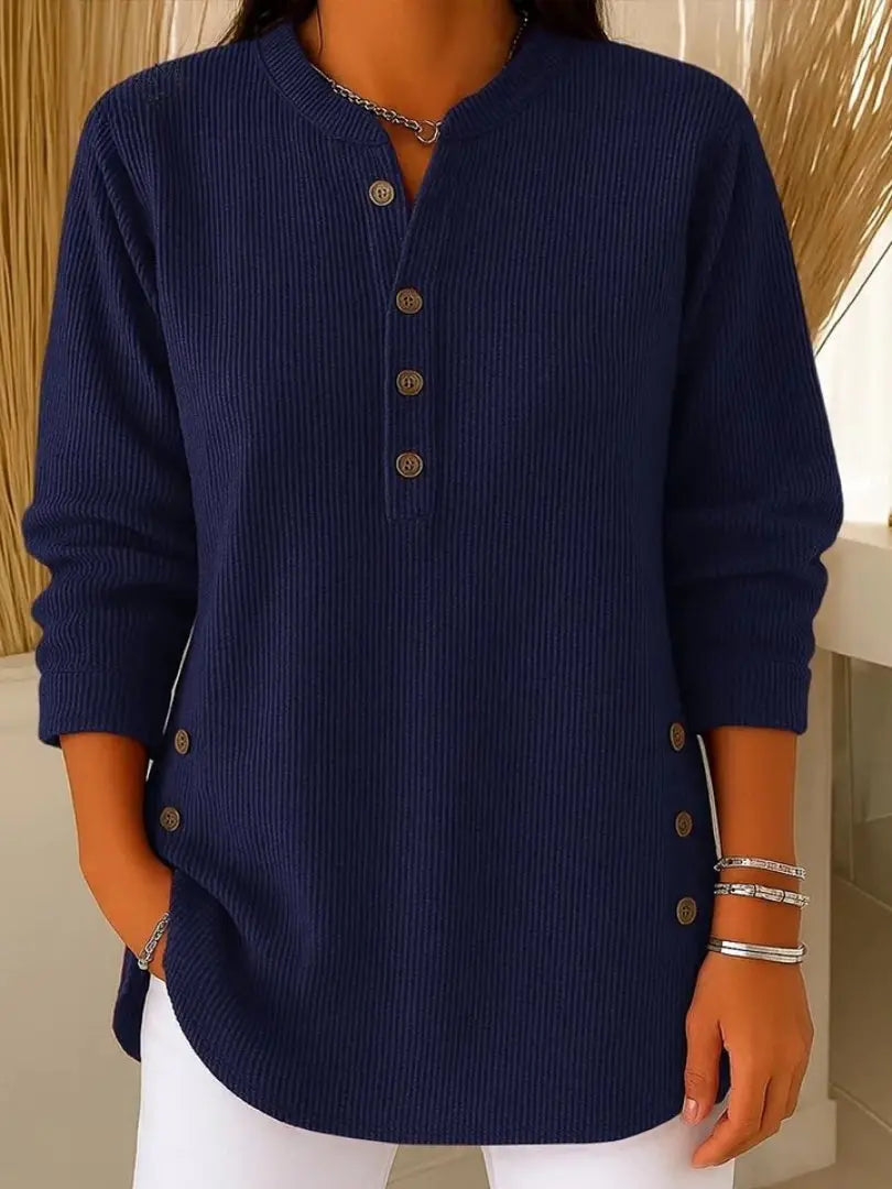 Homixa women's long-sleeve ribbed-knit sweater with decorative front button detail, stylish and cozy for casual wear.