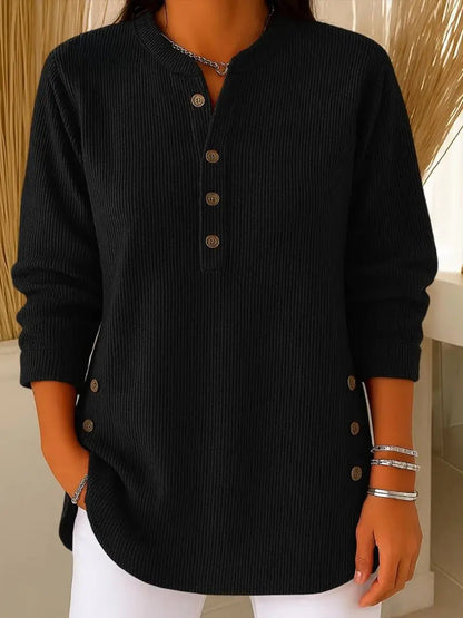 Homixa women's long-sleeve ribbed-knit sweater with decorative front button detail, cozy and stylish for casual wear.