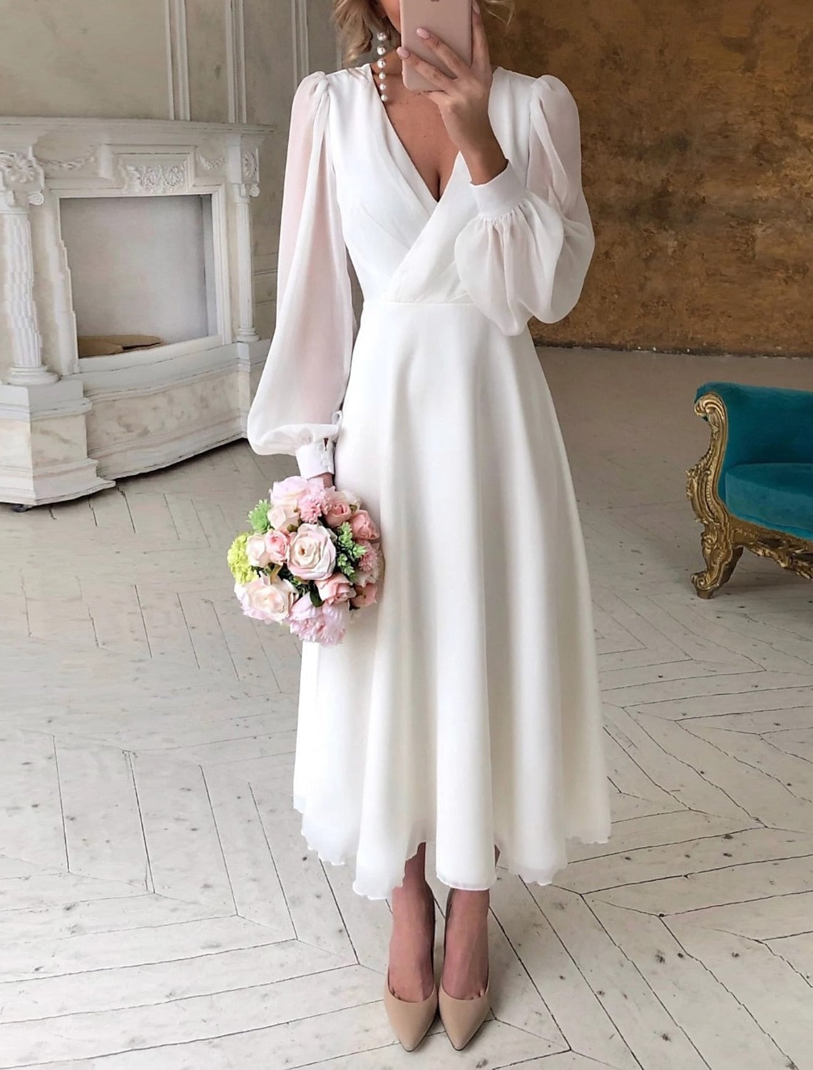 Homixa women's long-sleeve summer wedding guest dress with a gently flared silhouette, lightweight fabric and elegant design.