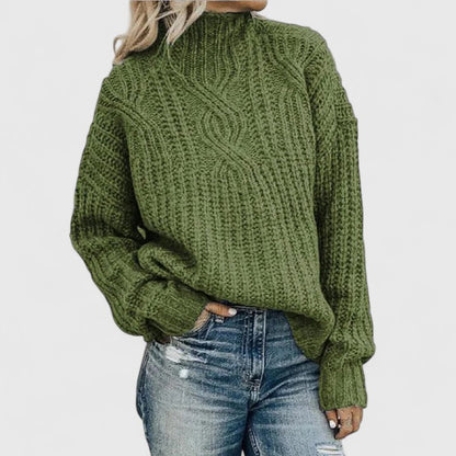 Homixa women's long-sleeve winter sweater with ribbed knit texture and classic fit, showcasing a cozy and stylish cold-weather garment.