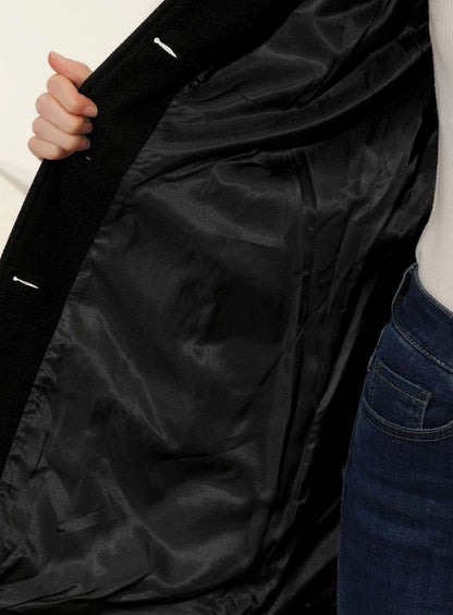 Women's longline winter coat by Homixa, single-breasted with button front and below-knee hem, stylish and warm for cold weather.