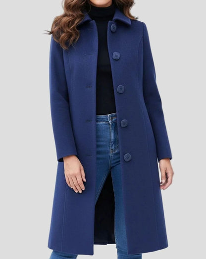 Homixa women's longline winter coat with single-breasted design, button front, and below-knee hem, suitable for cold weather.