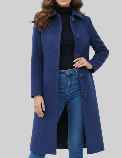 Homixa women's longline winter coat with single-breasted design, button front, and below-knee hem, suitable for cold weather.