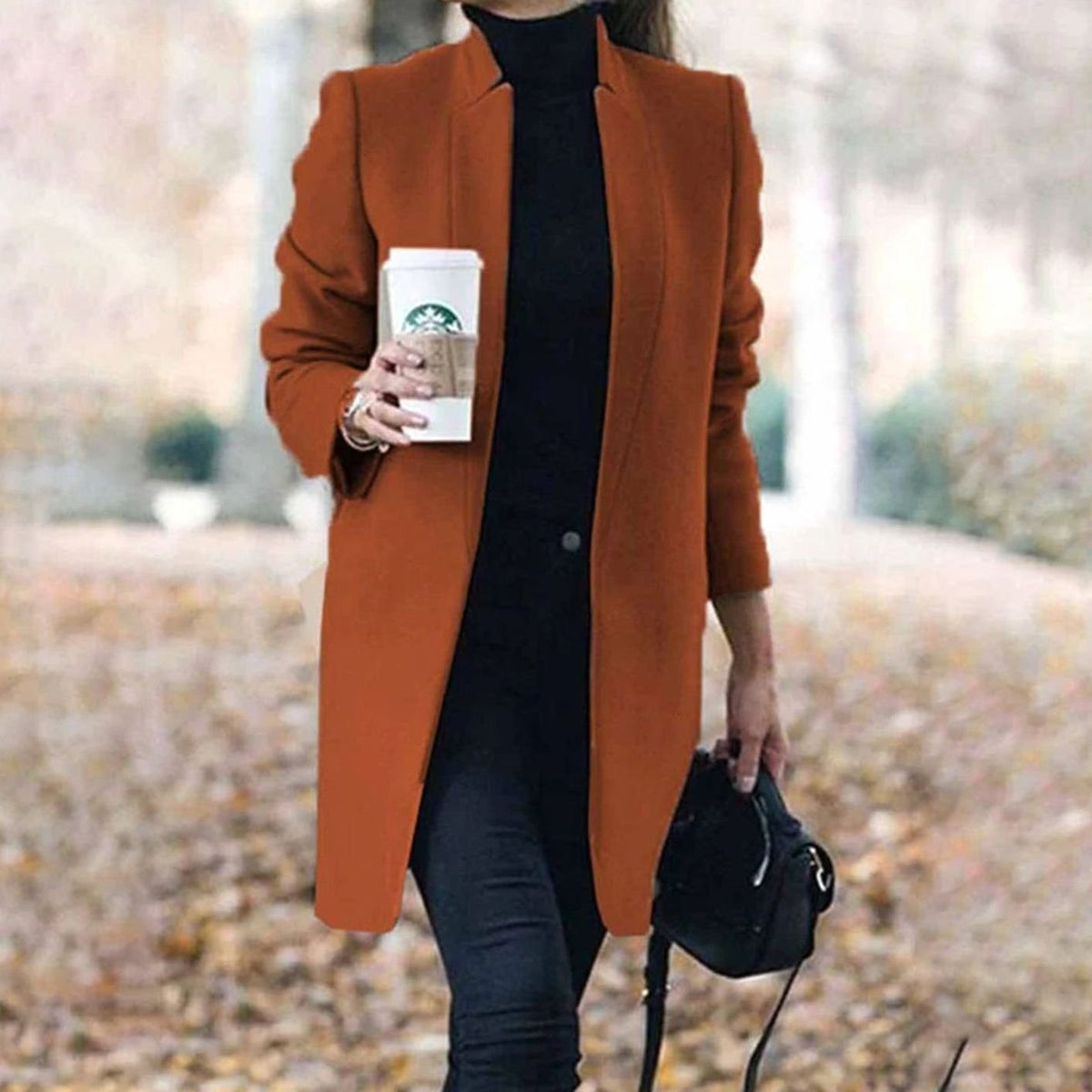 Homixa women's longline winter jacket with stand collar, slim fit, elegant silhouette, suitable for cold weather.