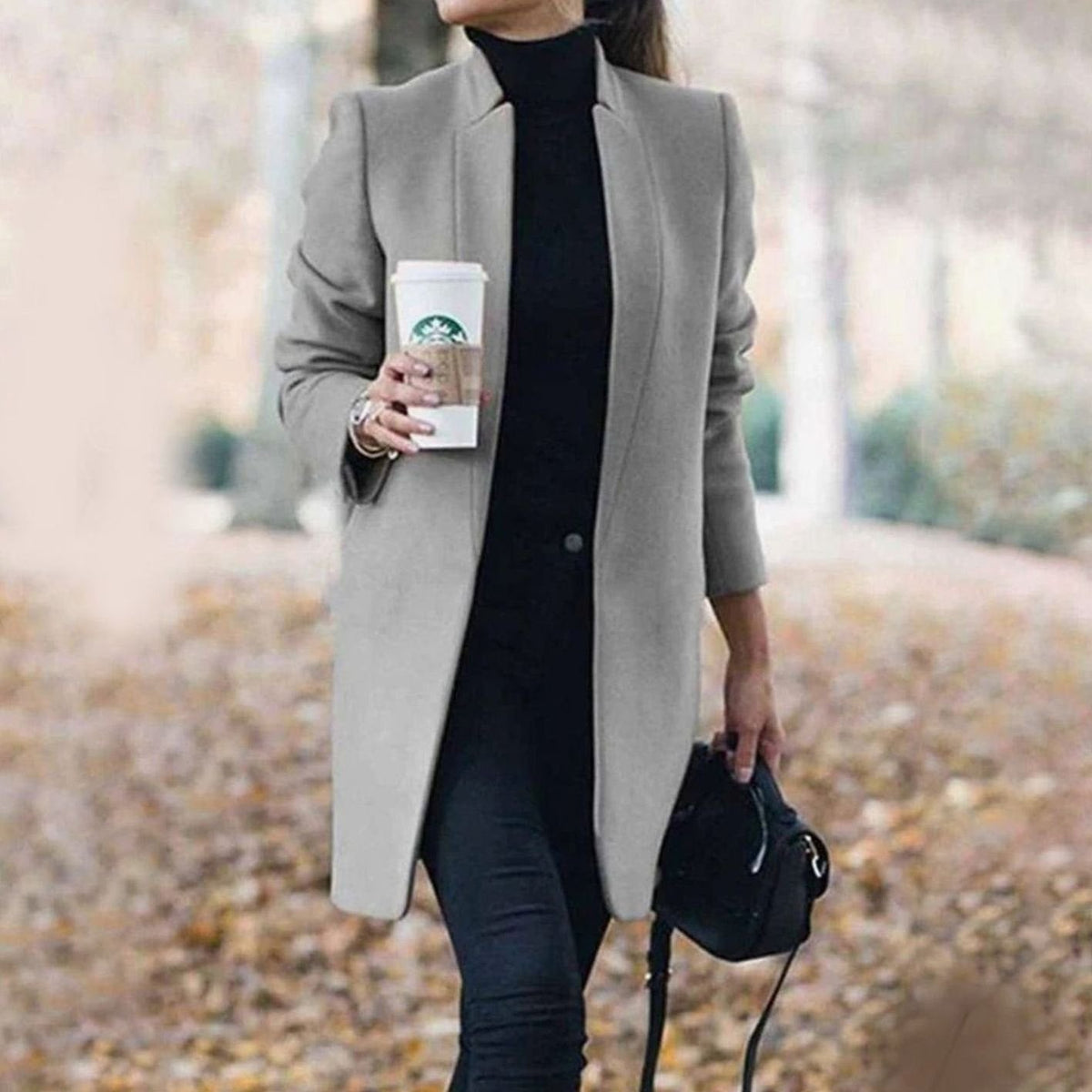 Homixa women's longline winter jacket with stand collar and slim, elegant silhouette, perfect for cold weather.