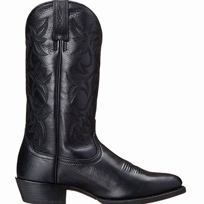 Women's mid-calf cowboy boots by Homixa featuring pointed toe, block heel, tonal shaft embroidery, and Western style.