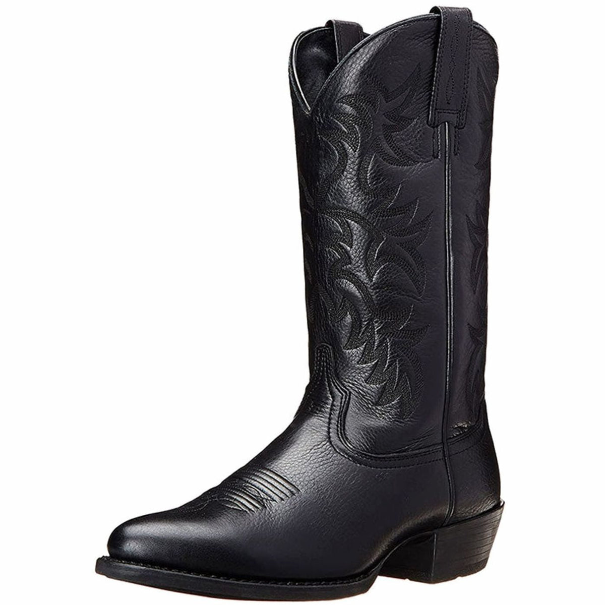Women's mid-calf cowboy boots by Homixa featuring pointed toe, block heel, and tonal shaft embroidery.