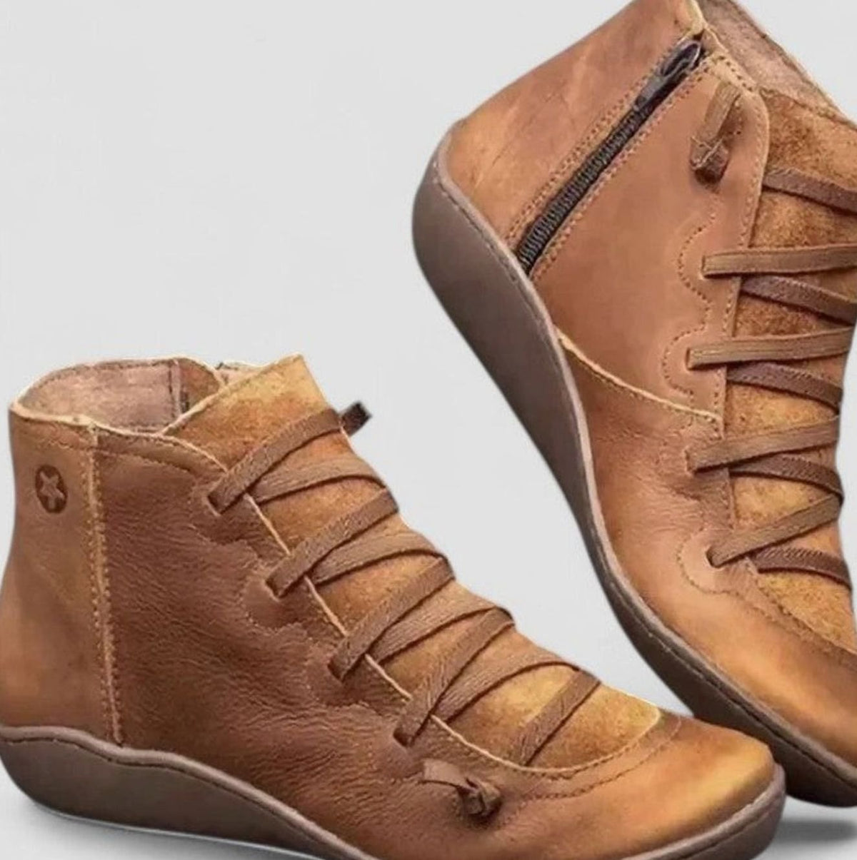 Homixa women's orthopaedic lace-up booties with low wedge, side zip, and cushioned sole for comfort and support.