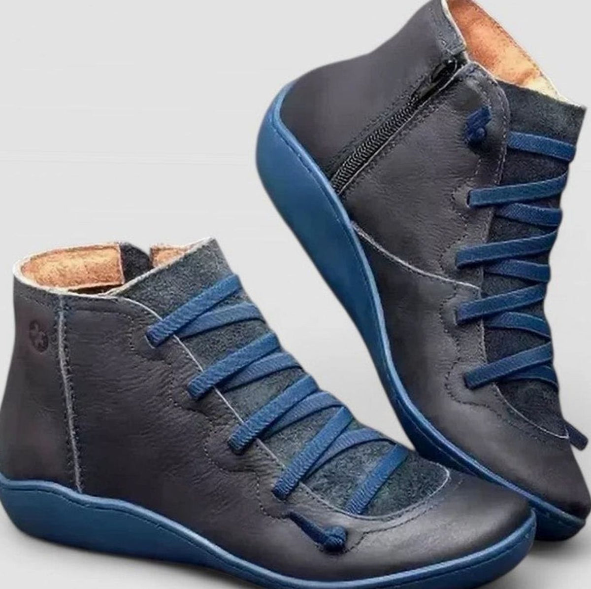 Homixa women's orthopaedic lace-up booties with low wedge, side zip, and cushioned sole for comfort and support.
