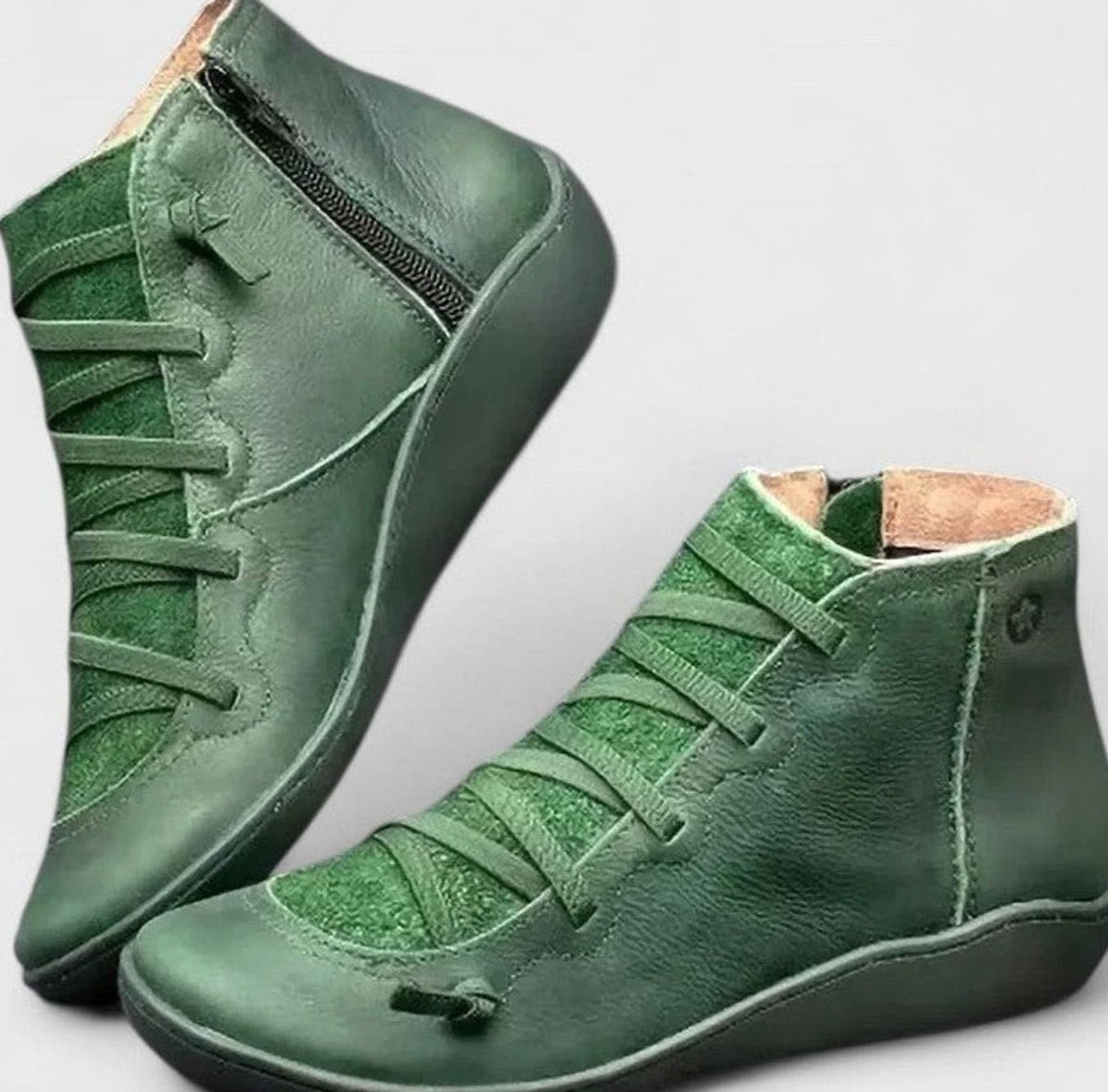 Homixa women's orthopaedic lace-up booties with low wedge, side zip, and cushioned sole for comfort and support.