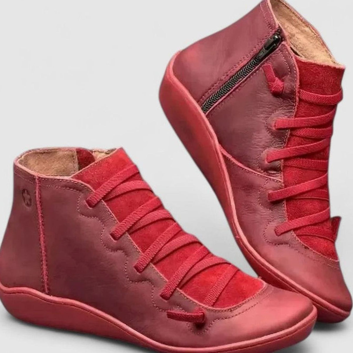 Homixa women's orthopaedic lace-up booties with low wedge, side zipper, and cushioned sole for comfortable support and style.
