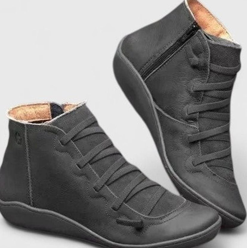 Homixa women's orthopaedic lace-up booties with low wedge, side zip, and cushioned sole for comfort and support.