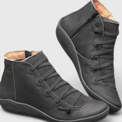 Homixa women's orthopaedic lace-up booties with low wedge, side zip, and cushioned sole for comfort and support.