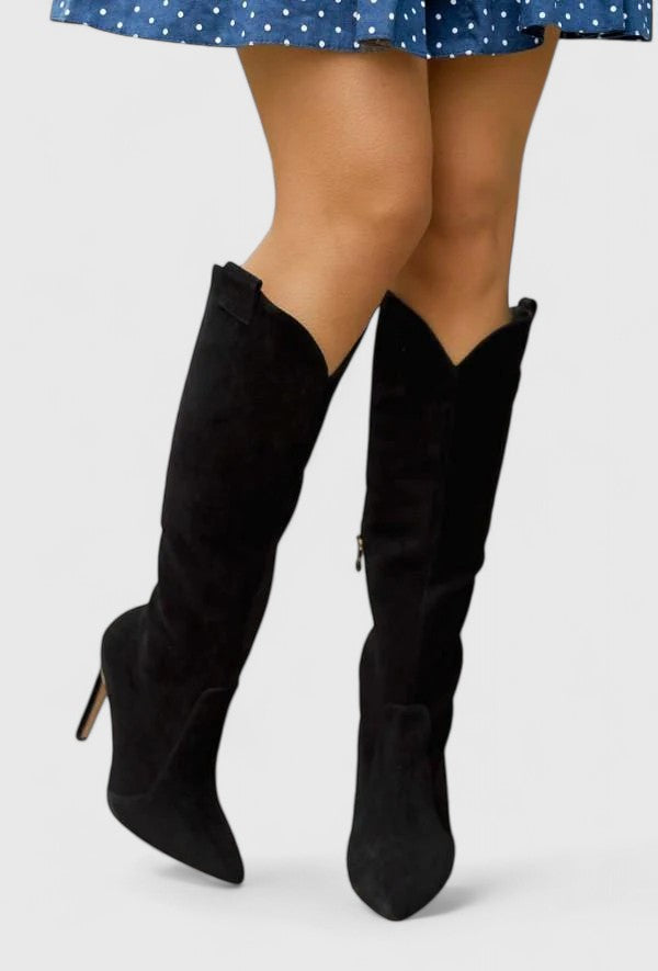 Homixa women's orthopedic high-heel boots with pointed toe and supportive fit, showcasing stylish footwear designed for comfort and support.