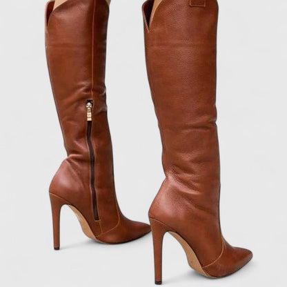 Homixa women's orthopedic high-heel boots with pointed toe and supportive fit, featuring stylish design and comfortable heel support.