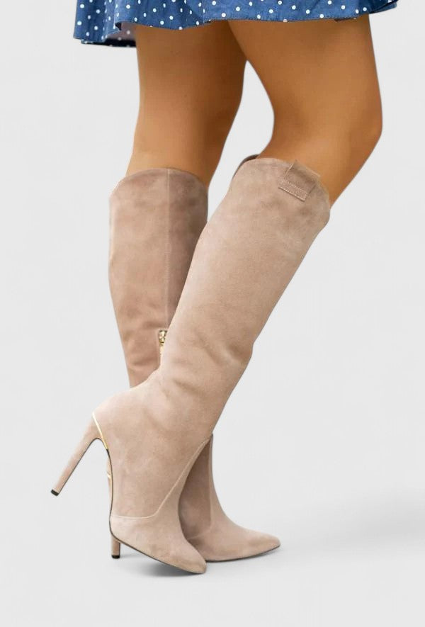 Homixa women's orthopedic high-heel boots with pointed toe and supportive fit, showcasing stylish design and comfortable footwear.