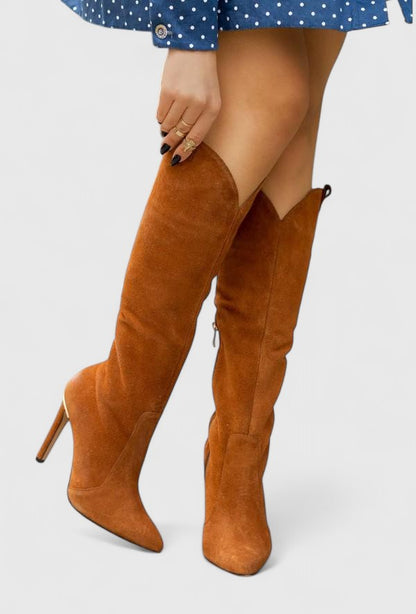 Homixa women's orthopedic high-heel boots with pointed toe and supportive fit, showcasing stylish design and comfortable heel height.