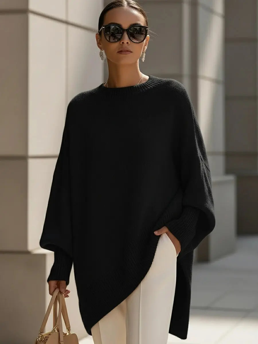 Women’s oversized batwing-sleeve knit sweater by Homixa with flowing drape and soft, cozy fabric.