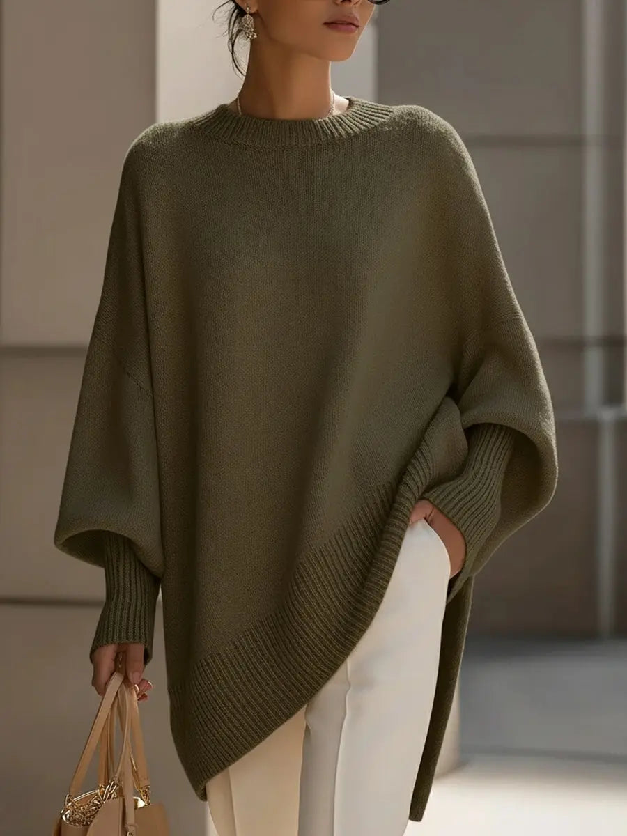 Women's oversized batwing-sleeve knit sweater with flowing drape and soft feel, by Homixa, shown on a model.