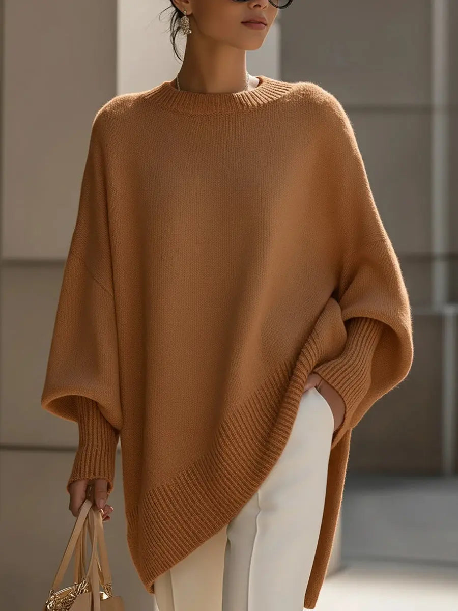 Women's oversized batwing-sleeve knit sweater with flowing drape and soft feel, by Homixa. Gray, relaxed fit, cozy knit fabric.