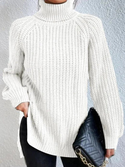 Women's oversized chunky-knit turtleneck sweater by Homixa featuring wide ribbed cuffs and a cozy, relaxed fit.