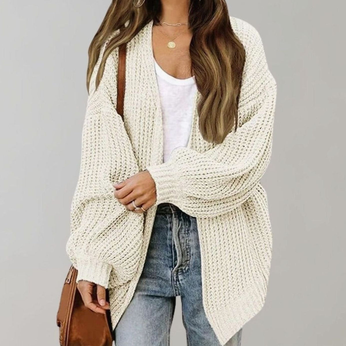 Women's oversized open-front cardigan by Homixa featuring chunky waffle knit and relaxed fit, casual and cozy for everyday wear.